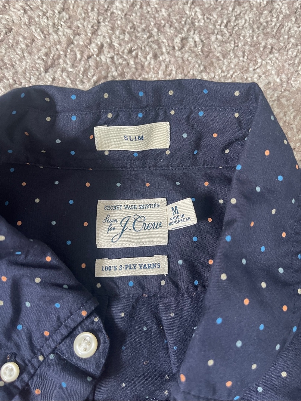 J. Crew Navy Button-Down Shirt with White Polka Dots - Picture 2 of 5